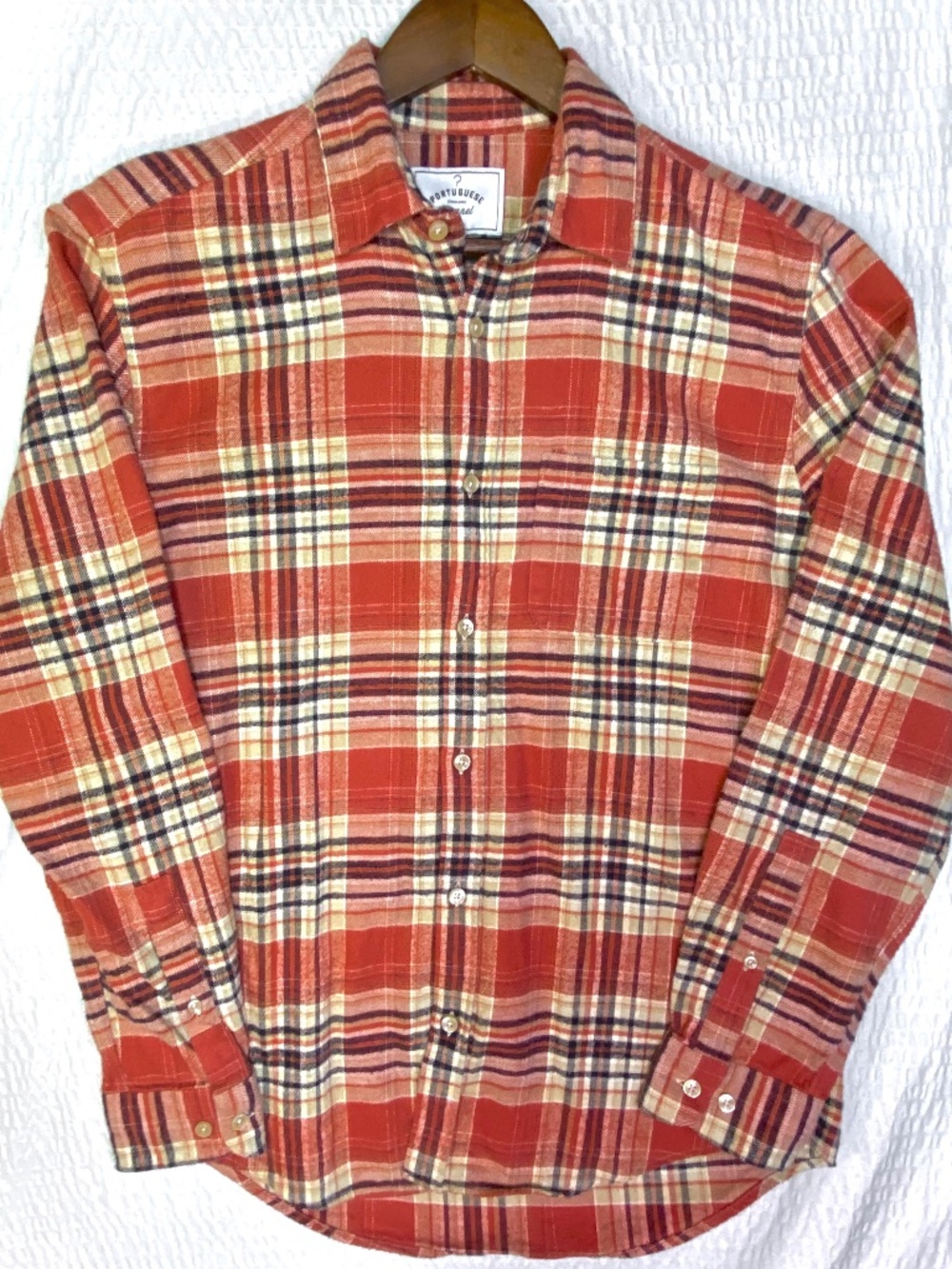 Portuguese Flannel Old Style Wisdom Shirt Mens Medium Plaid Button Down Pockets